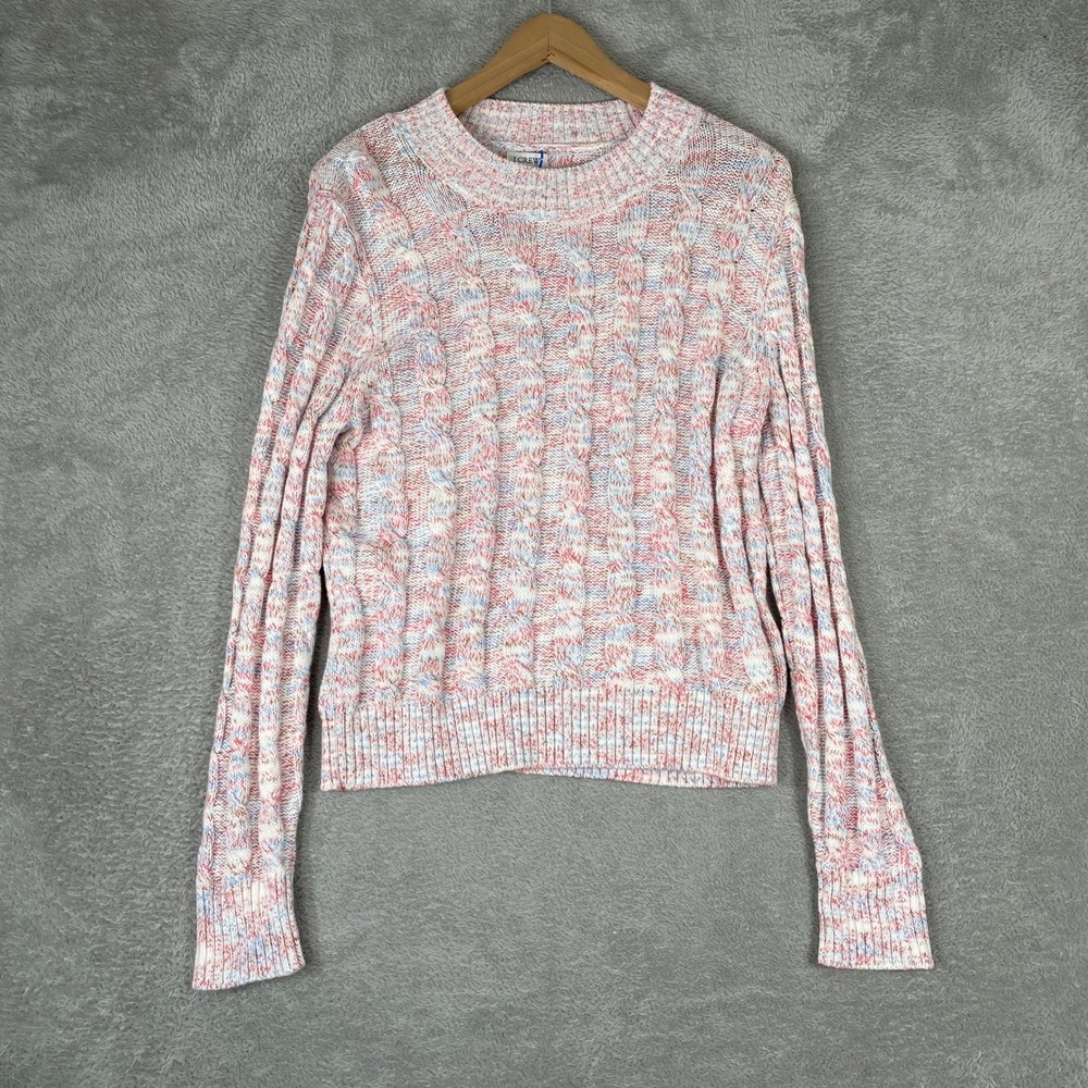 J Crew Sweater Womens Medium Pink Space Dye Cable‎ Knit Preppy